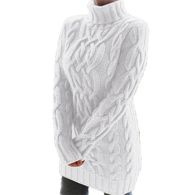 Pulovere cu răsucire caldă, cu mânecă lungă supradimensionată, cu guler înalt, tricot, mini-rochie, pulovere de culoare solidă Eelgance, haine de toamnă și iarnă