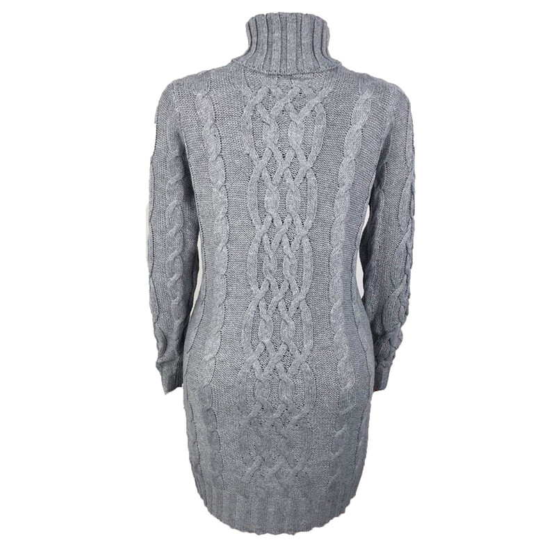 Pulovere cu răsucire caldă, cu mânecă lungă supradimensionată, cu guler înalt, tricot, mini-rochie, pulovere de culoare solidă Eelgance, haine de toamnă și iarnă