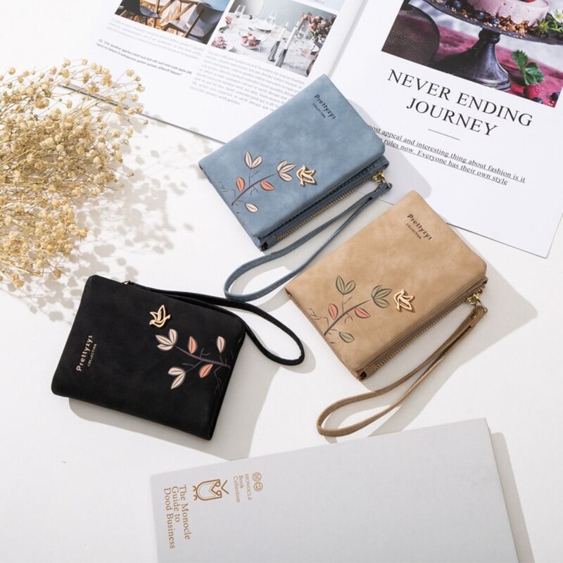 Portofel scurt pentru femei, cu model de pasăre drăguț, cu model de copac, pentru fete, cu fermoar, portmoneu pentru femei, pentru identitate și pentru card de credit, poșetă mică din PU