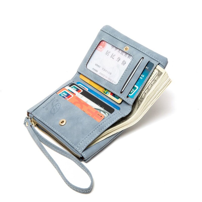 Portofel scurt pentru femei, cu model de pasăre drăguț, cu model de copac, pentru fete, cu fermoar, portmoneu pentru femei, pentru identitate și pentru card de credit, poșetă mică din PU