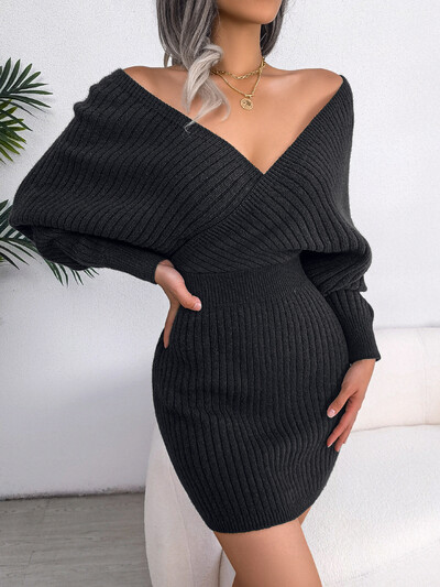 Rochie de femeie, de calitate superioară, tricotată de vară, cu mânecă lungă, cu decolteu în V, cu talie subțire, Rochii casual, Vanzare Dropshipping BJS2078