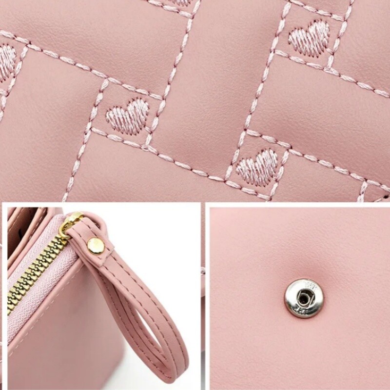 Portofel brodat cu inimă de dragoste, 1 bucată, portofel scurt pentru femei, geantă cu trei ori, portofel cu mai multe carduri pentru cadouri de Crăciun de naștere