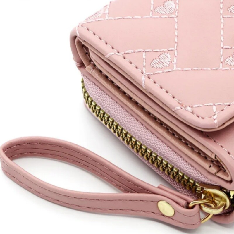 Portofel brodat cu inimă de dragoste, 1 bucată, portofel scurt pentru femei, geantă cu trei ori, portofel cu mai multe carduri pentru cadouri de Crăciun de naștere