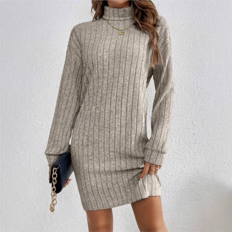 Jesen Zima Mini haljina Woemn Ležerna jednobojna haljina s dugim rukavima i dugim rukavima 2024. Nove modne široke udobne ženske haljine