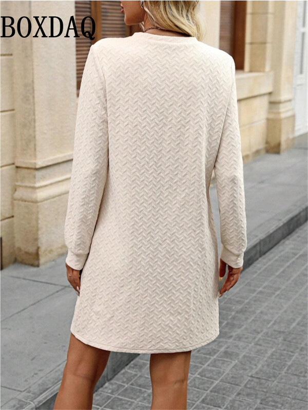 Femei Toamna Iarna Pulover Solid Rochie Dreptă Moda O-Gât Rochie Mânecă Lungă Scurtă Casual Doamnă Mini Rochii Rochii