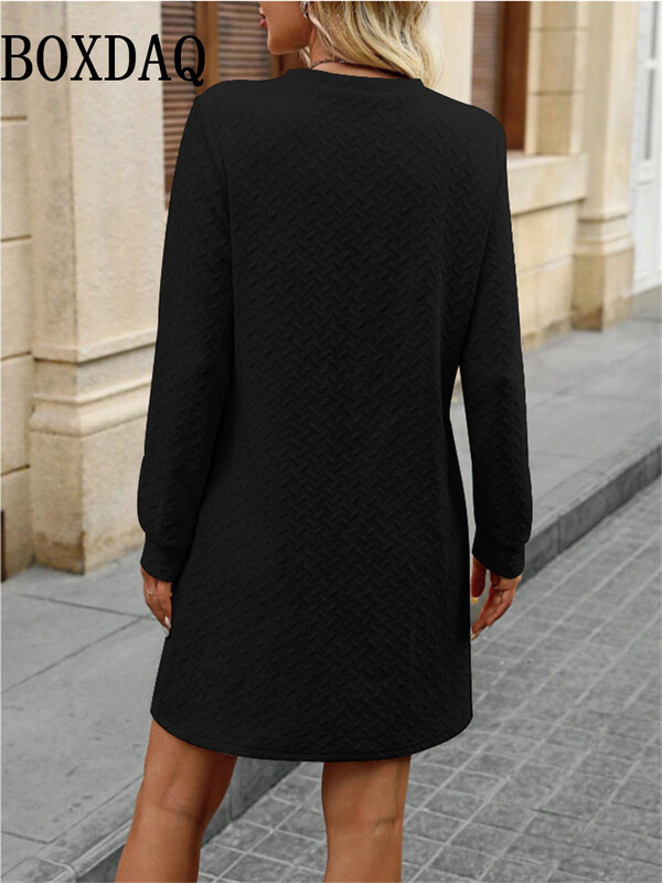 Femei Toamna Iarna Pulover Solid Rochie Dreptă Moda O-Gât Rochie Mânecă Lungă Scurtă Casual Doamnă Mini Rochii Rochii