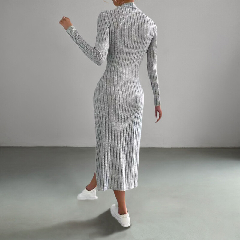 Ženska elegantna pletena haljina s kapuljačom, temperamentna dolčevita, dugih rukava, jednobojna rebrasta duga haljina, ulična odjeća