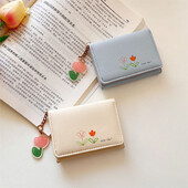 Portofel cu model cu imprimeuri de lalele Portofel scurt pentru femei, cu cataramă, poșetă cu monede, piele PU, suport pentru carduri, portofele la modă cu mai multe fante