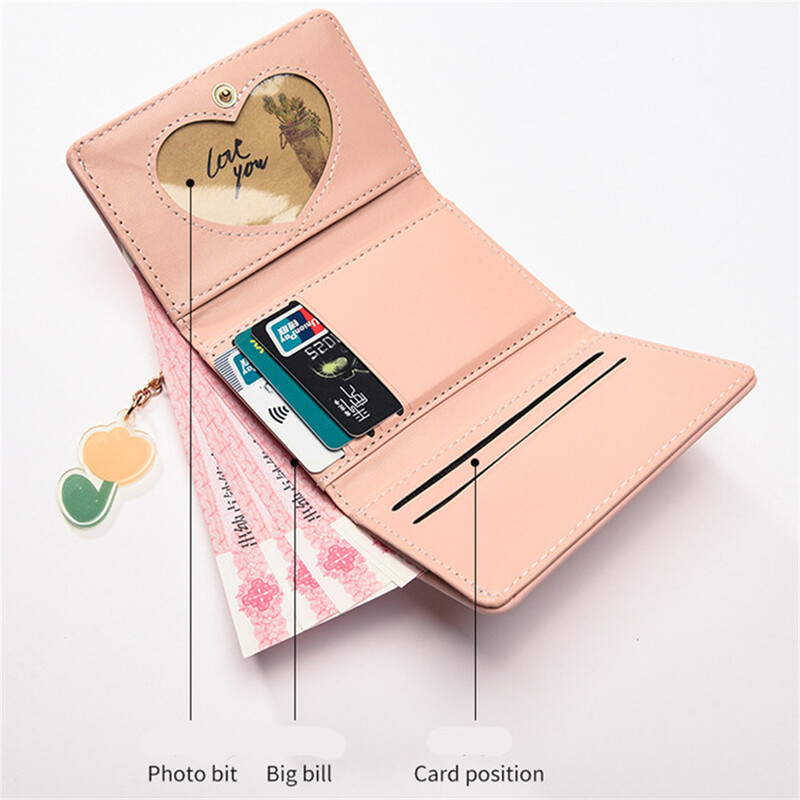 Portofel cu model cu imprimeuri de lalele Portofel scurt pentru femei, cu cataramă, poșetă cu monede, piele PU, suport pentru carduri, portofele la modă cu mai multe fante