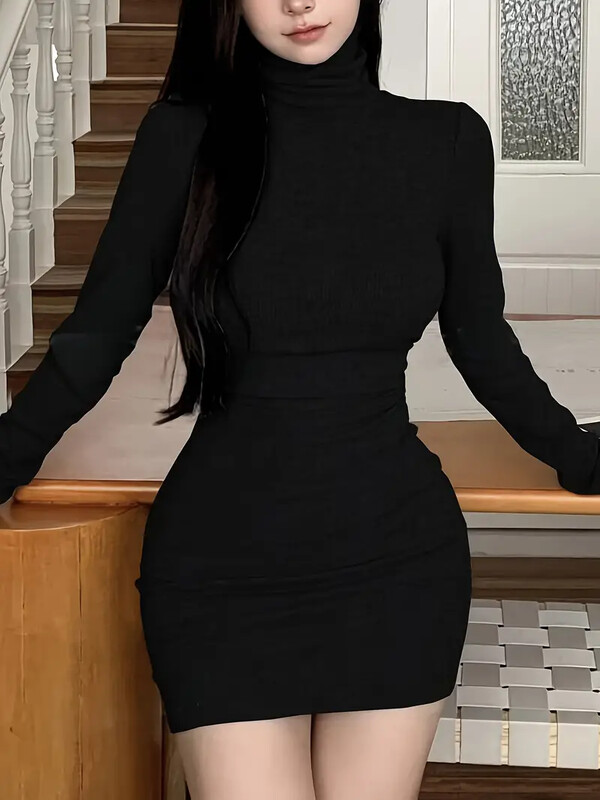 Europa i Sjedinjene Države s najnovijom proljetnom i jesenskom dolčevitom s dugim rukavima i uskom torbom s bokovima temperamentne haljine