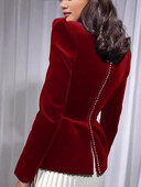 Mini rochie elegantă din catifea roșie cu tiv pliat, cu îmbinare, pentru femei, cu gât pătrat, cu mânecă lungă, cu talie înaltă, rochii pentru petrecerea de Crăciun 2024