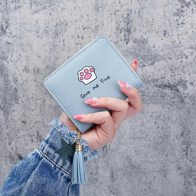 Portofel nou pentru femei, la modă, scurtă, ocazională, pentru student, cu monede, drăguț de desene animate, imprimeu cu labe de pisică, cu fermoar, husă pentru carduri, portofel de designer