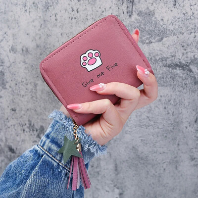 Portofel nou pentru femei, la modă, scurtă, ocazională, pentru student, cu monede, drăguț de desene animate, imprimeu cu labe de pisică, cu fermoar, husă pentru carduri, portofel de designer