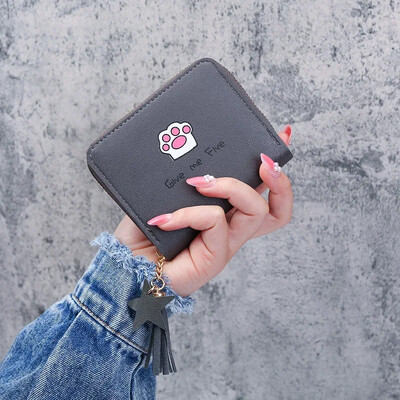 Portofel nou pentru femei, la modă, scurtă, ocazională, pentru student, cu monede, drăguț de desene animate, imprimeu cu labe de pisică, cu fermoar, husă pentru carduri, portofel de designer