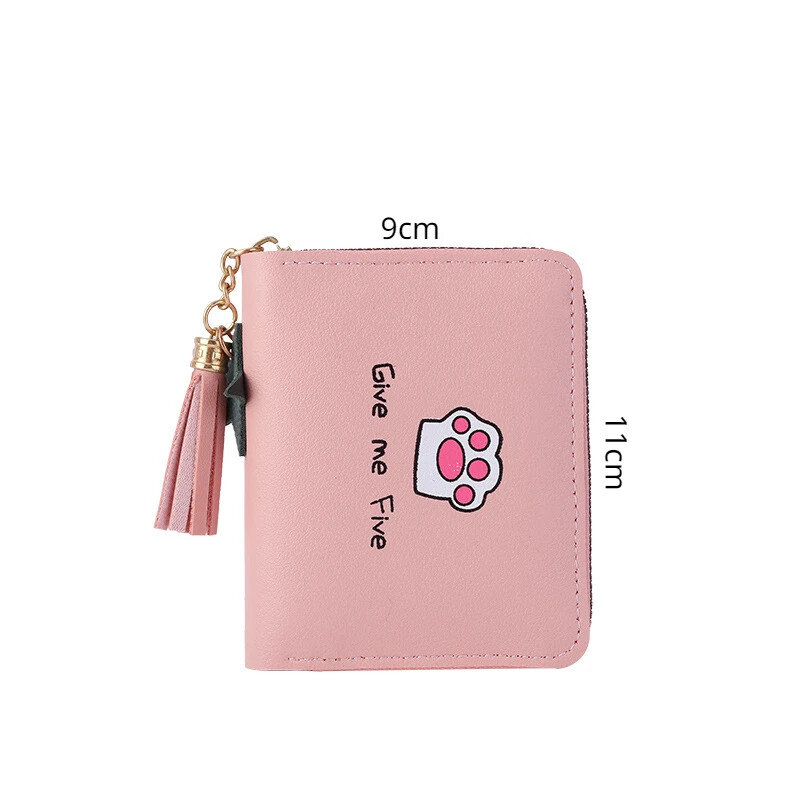 Portofel nou pentru femei, la modă, scurtă, ocazională, pentru student, cu monede, drăguț de desene animate, imprimeu cu labe de pisică, cu fermoar, husă pentru carduri, portofel de designer