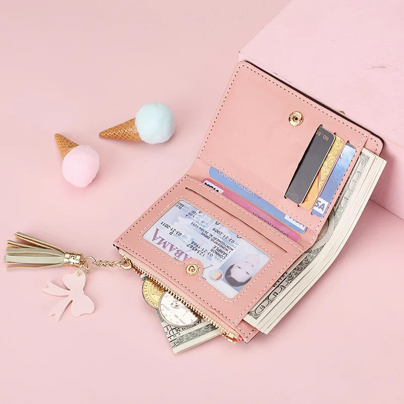 Kratki ženski novčanik od PU kože, male male torbice s patentnim zatvaračem, torbice s novcem za studentice, držač kreditne kartice, kvačilo