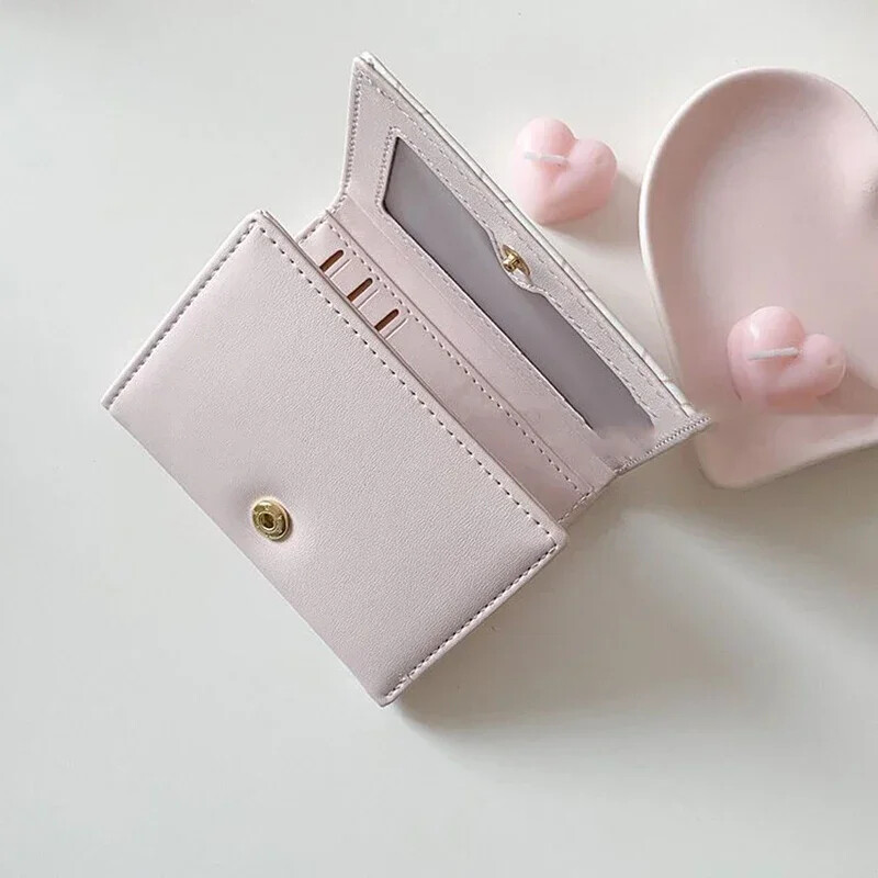 Drăguț portofel scurt pentru femei Poșetă pentru cărți PU fete studenți buzunar cu fermoar geantă pentru chei geanta de mână cu desene animate Suport carduri