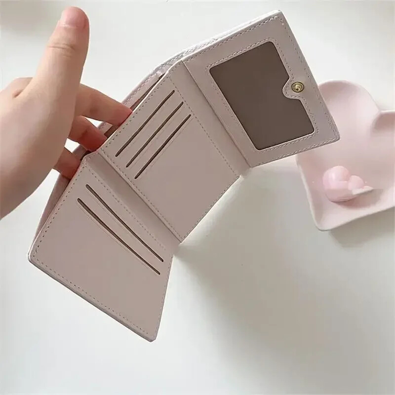 Drăguț portofel scurt pentru femei Poșetă pentru cărți PU fete studenți buzunar cu fermoar geantă pentru chei geanta de mână cu desene animate Suport carduri