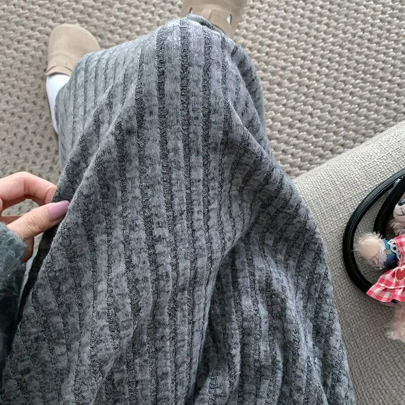 Smvp 2024 Jesen Zima Nove deblje plišane suknje A-kroja tkane jednobojne ležerne duge suknje visokog struka Ženske midi suknje u lijenom stilu