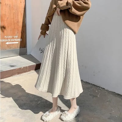 Fusta Iarna Tricotata Femei Toamna Iarna Rochie lunga Fusta Iarna Fuste Femei Faldas Jupe