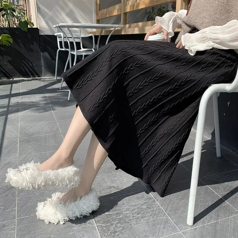 Fusta Iarna Tricotata Femei Toamna Iarna Rochie lunga Fusta Iarna Fuste Femei Faldas Jupe