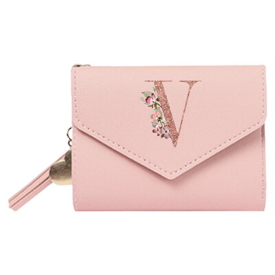 Portofel de damă clutch din piele la modă Poșetă stil scurtă multi CaroSlot cu monede Husă cu blocare RFID Model aur roz