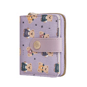 Portofele mici din piele pentru femei, fete, portofel drăguț cu urs, suport scurt pentru carduri, poșetă de designer de marcă, cu fermoar, buzunar pentru monede, posetă violet