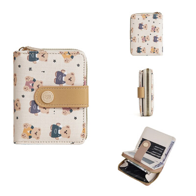 Portofele mici din piele pentru femei, fete, portofel drăguț cu urs, suport scurt pentru carduri, poșetă de designer de marcă, cu fermoar, buzunar pentru monede, posetă violet