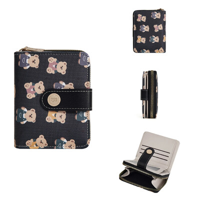 Portofele mici din piele pentru femei, fete, portofel drăguț cu urs, suport scurt pentru carduri, poșetă de designer de marcă, cu fermoar, buzunar pentru monede, posetă violet