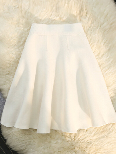 Syiwidii Fuste pentru femei tricotate cu volane Vintage Solid Casual Fuste cu talie elastică 2024 Fuste elegante pentru femei în linie A cu talie înaltă