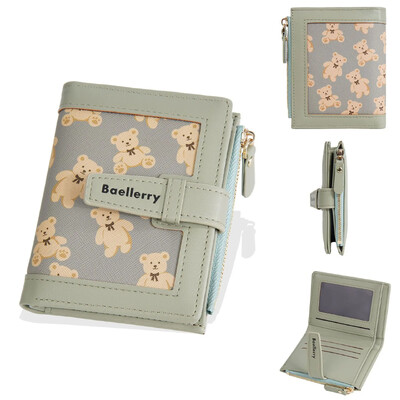 Ženski kožni novčanici s uzorkom slatkog medvjeda Kratke torbice Držači kartica s kopčom za remen Modna torbica s patentnim zatvaračem Mali novčanici za žene