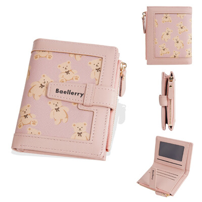 Ženski kožni novčanici s uzorkom slatkog medvjeda Kratke torbice Držači kartica s kopčom za remen Modna torbica s patentnim zatvaračem Mali novčanici za žene