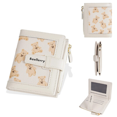 Ženski kožni novčanici s uzorkom slatkog medvjeda Kratke torbice Držači kartica s kopčom za remen Modna torbica s patentnim zatvaračem Mali novčanici za žene