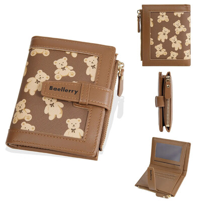 Ženski kožni novčanici s uzorkom slatkog medvjeda Kratke torbice Držači kartica s kopčom za remen Modna torbica s patentnim zatvaračem Mali novčanici za žene