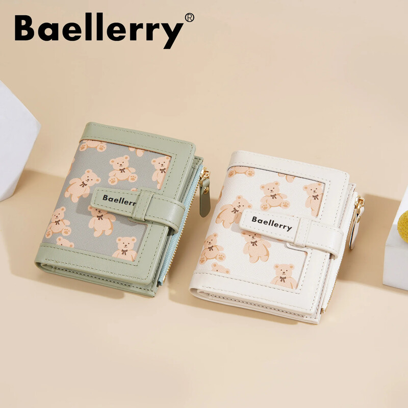 Ženski kožni novčanici s uzorkom slatkog medvjeda Kratke torbice Držači kartica s kopčom za remen Modna torbica s patentnim zatvaračem Mali novčanici za žene