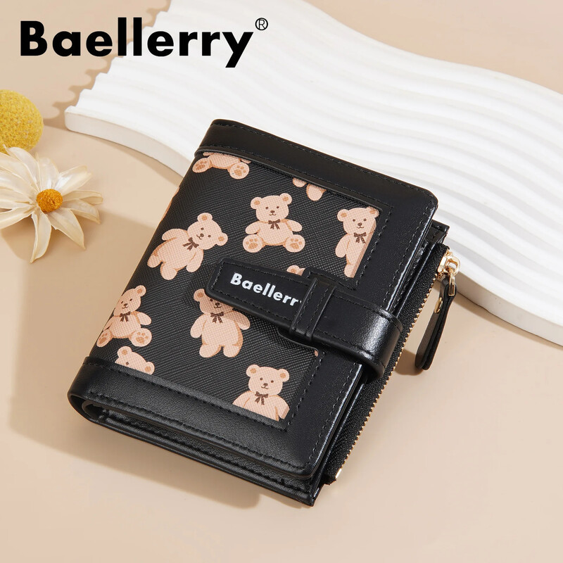 Ženski kožni novčanici s uzorkom slatkog medvjeda Kratke torbice Držači kartica s kopčom za remen Modna torbica s patentnim zatvaračem Mali novčanici za žene