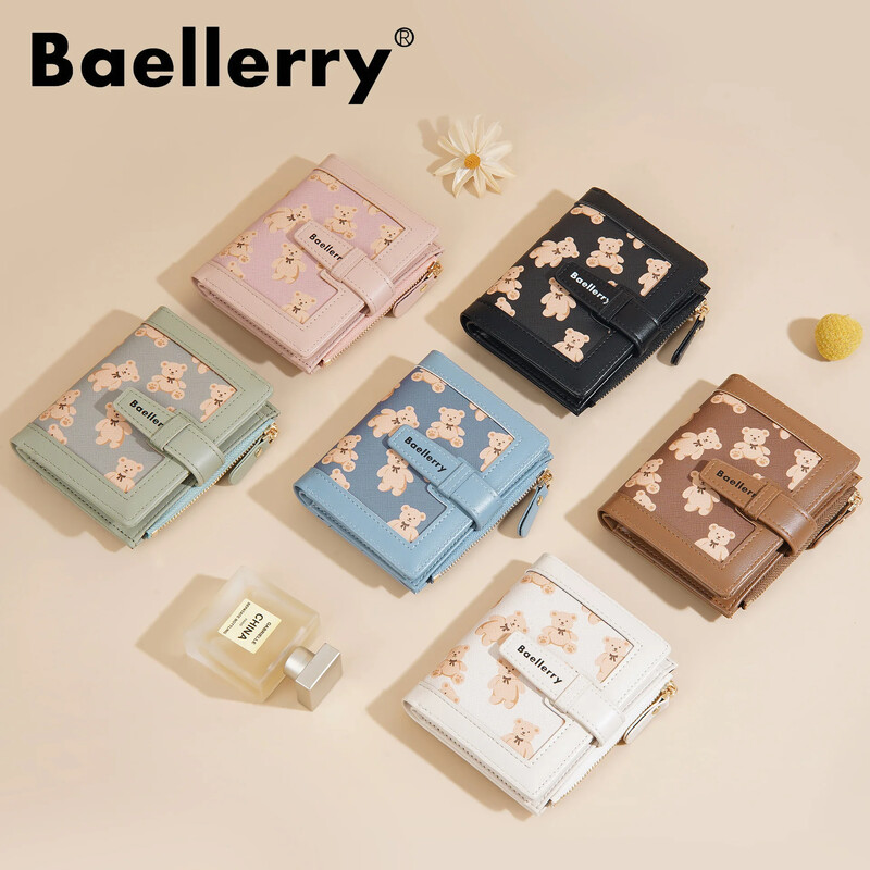 Ženski kožni novčanici s uzorkom slatkog medvjeda Kratke torbice Držači kartica s kopčom za remen Modna torbica s patentnim zatvaračem Mali novčanici za žene