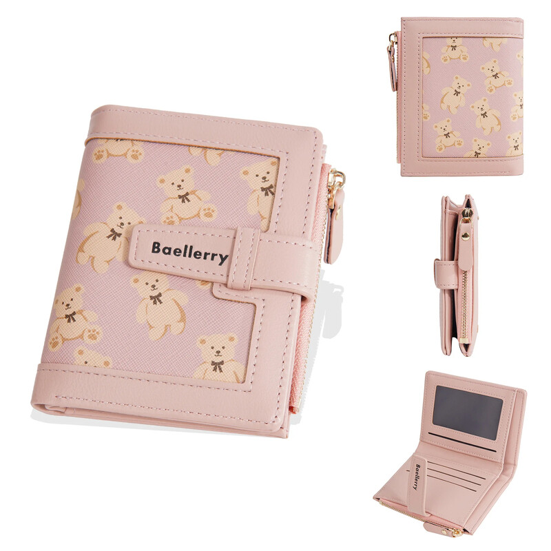 Ženski kožni novčanici s uzorkom slatkog medvjeda Kratke torbice Držači kartica s kopčom za remen Modna torbica s patentnim zatvaračem Mali novčanici za žene