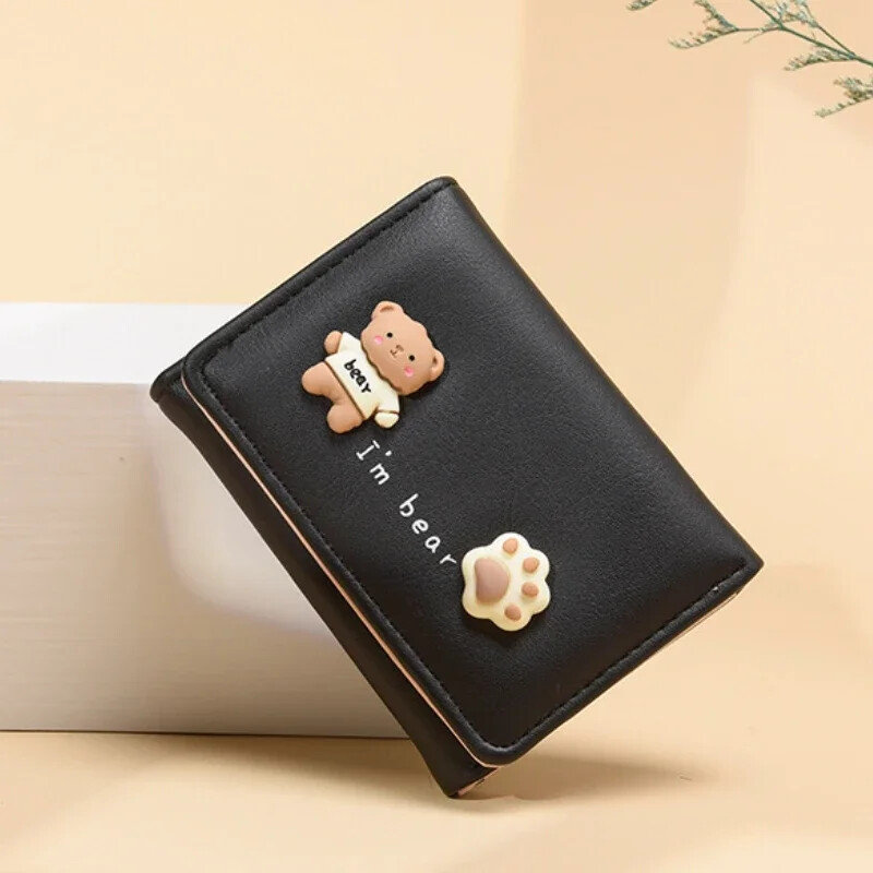 Portofele pentru femei coreeană drăguț urs poșeta doamnă simplă autobuz card cleme portmoneu scurtă student Kawaii desene animate carteras para mujer