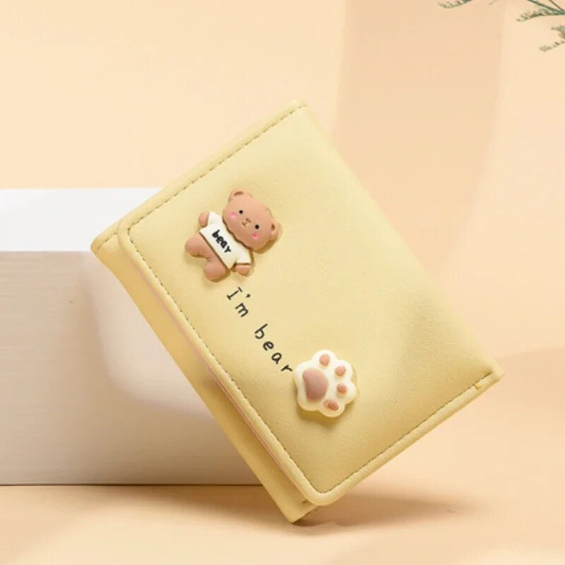 Portofele pentru femei coreeană drăguț urs poșeta doamnă simplă autobuz card cleme portmoneu scurtă student Kawaii desene animate carteras para mujer