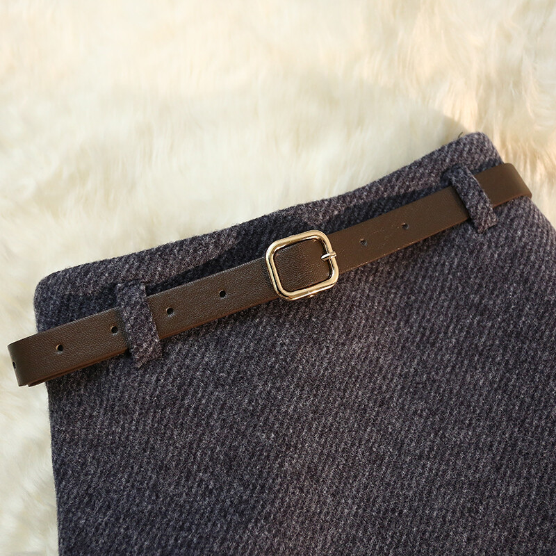 seoulish vintage deblje vunene suknje za žene 2024 jesen zima nove jednobojne ležerne ženske suknje visokog struka A kroja