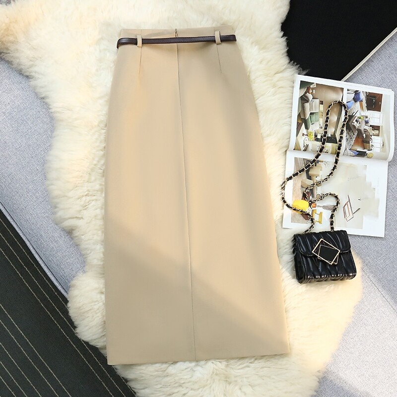 Seulas vienkrāsaini sieviešu svārki priekšpusē, 2024. gada pavasaris, vasara, jauni, veci biroja svārki ar augstu vidukli.