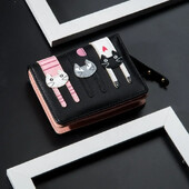 Portofel pentru femei cu pisică de desene animate, din piele PU, portofel scurt pentru femei, portofel cu monede proiectat de marcă, suport pentru carduri, portofel pentru fete drăguțe