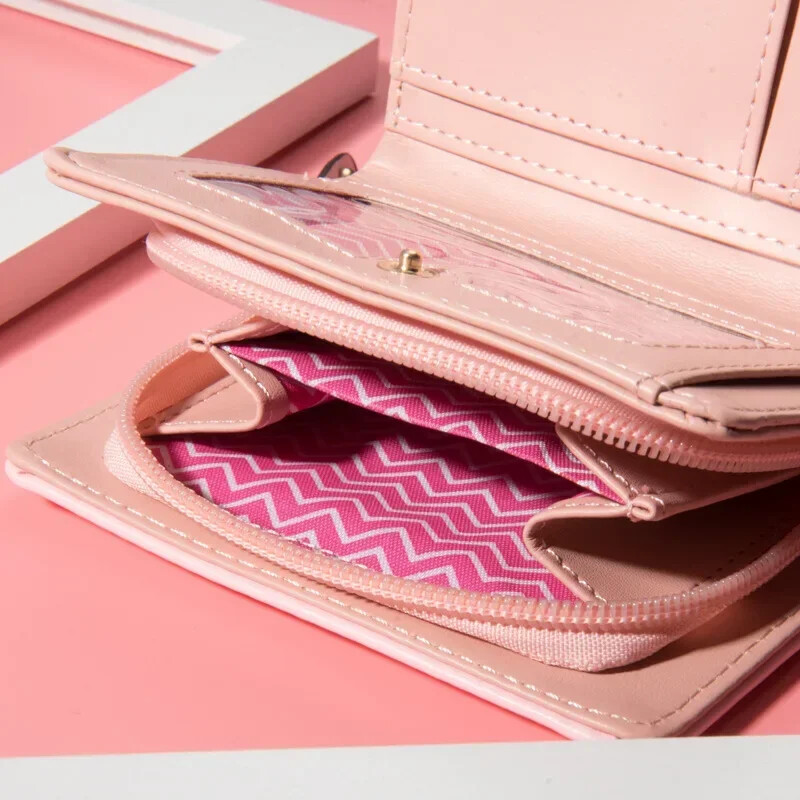 Portofel pentru femei cu pisică de desene animate, din piele PU, portofel scurt pentru femei, portofel cu monede proiectat de marcă, suport pentru carduri, portofel pentru fete drăguțe