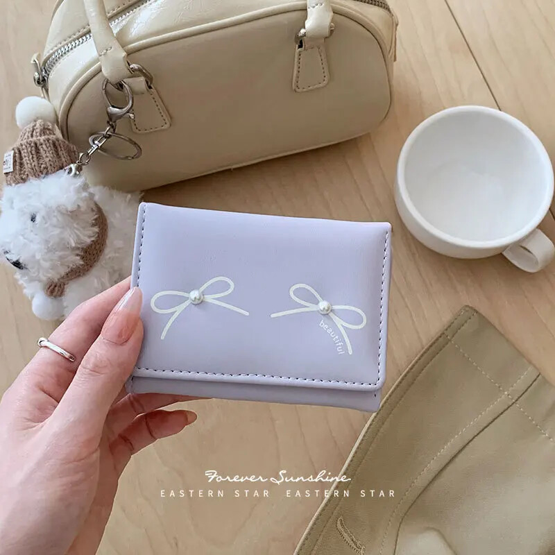 Poșetă cu arc de modă coreeană pentru fete, simplitate, culoare solidă, carte de identitate, carte bancară, portofel, portabil, de călătorie, pentru femei.