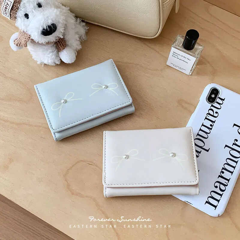 Poșetă cu arc de modă coreeană pentru fete, simplitate, culoare solidă, carte de identitate, carte bancară, portofel, portabil, de călătorie, pentru femei.