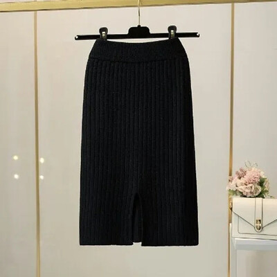 50-60-70 CM Modne korejske pletene ženske suknje jesen-zima Elastične ženske suknje visokog struka podijeljenog A-kroja Seksi ženske rebraste suknje