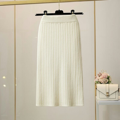 50-60-70 CM Modne korejske pletene ženske suknje jesen-zima Elastične ženske suknje visokog struka podijeljenog A-kroja Seksi ženske rebraste suknje