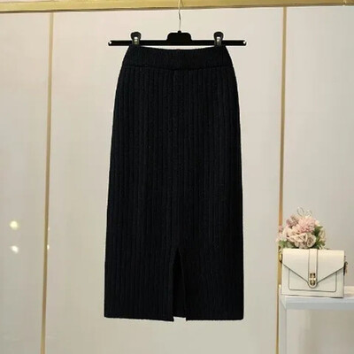 50-60-70 CM Modne korejske pletene ženske suknje jesen-zima Elastične ženske suknje visokog struka podijeljenog A-kroja Seksi ženske rebraste suknje