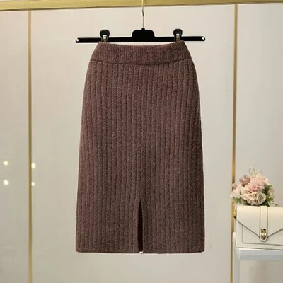 50-60-70 CM Modne korejske pletene ženske suknje jesen-zima Elastične ženske suknje visokog struka podijeljenog A-kroja Seksi ženske rebraste suknje
